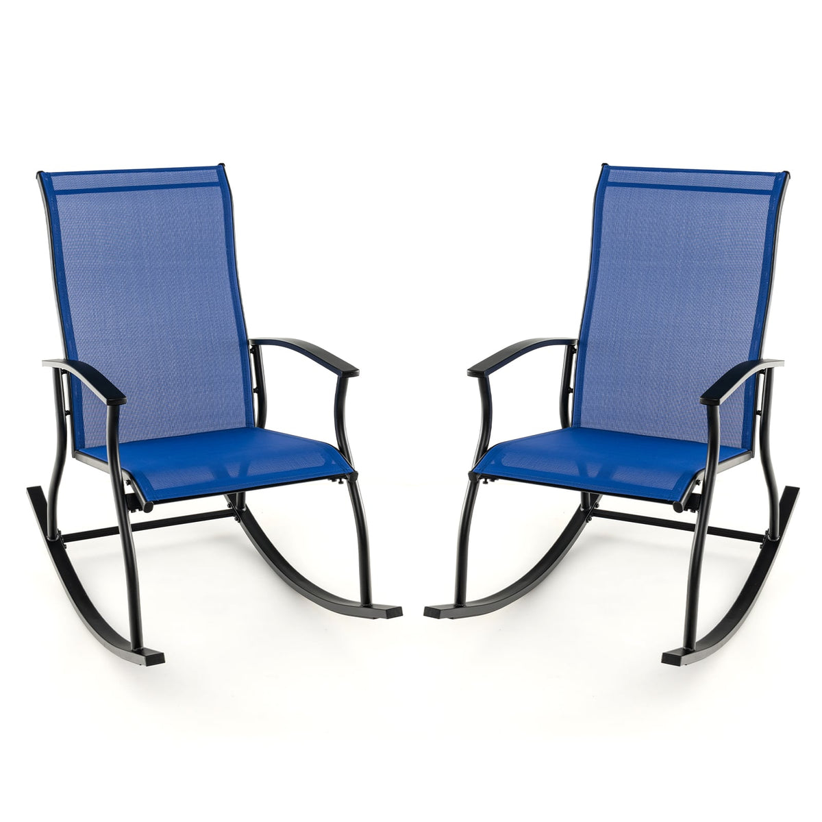 2 Pieces Outdoor Rocking Chairs with Breathable Backrest-Navy-Outdoor Rocking Chairs & Gliders-DECOROLALA