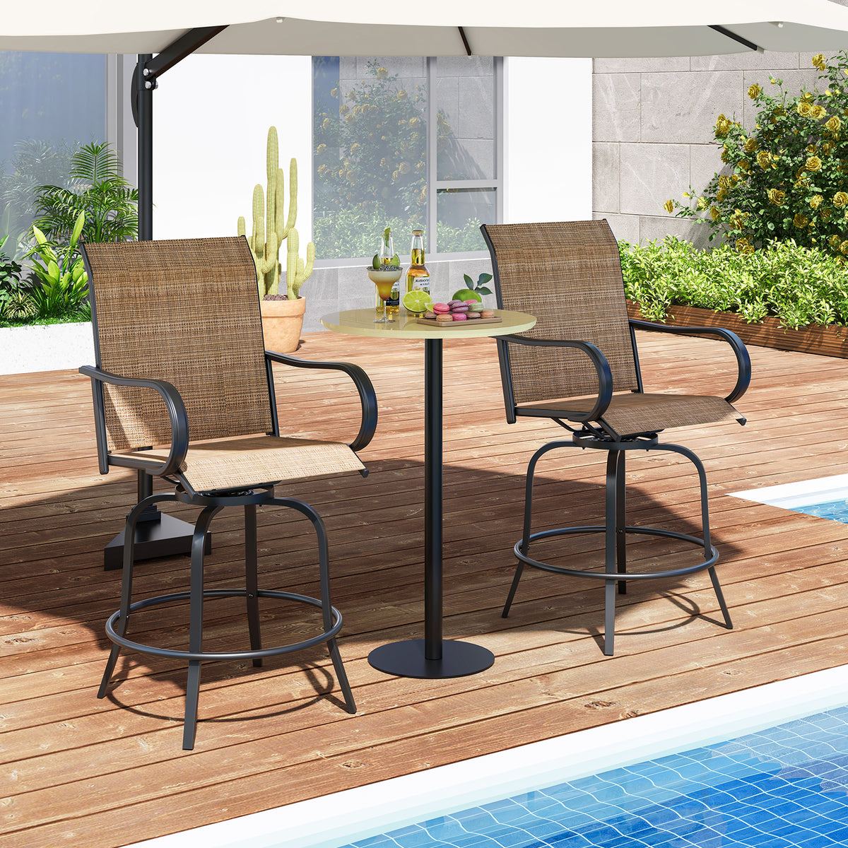 2 Pieces Patio 360 Rotation Swivel Bar Stool Set-Brown-Outdoor Bar Furniture-DECOROLALA
