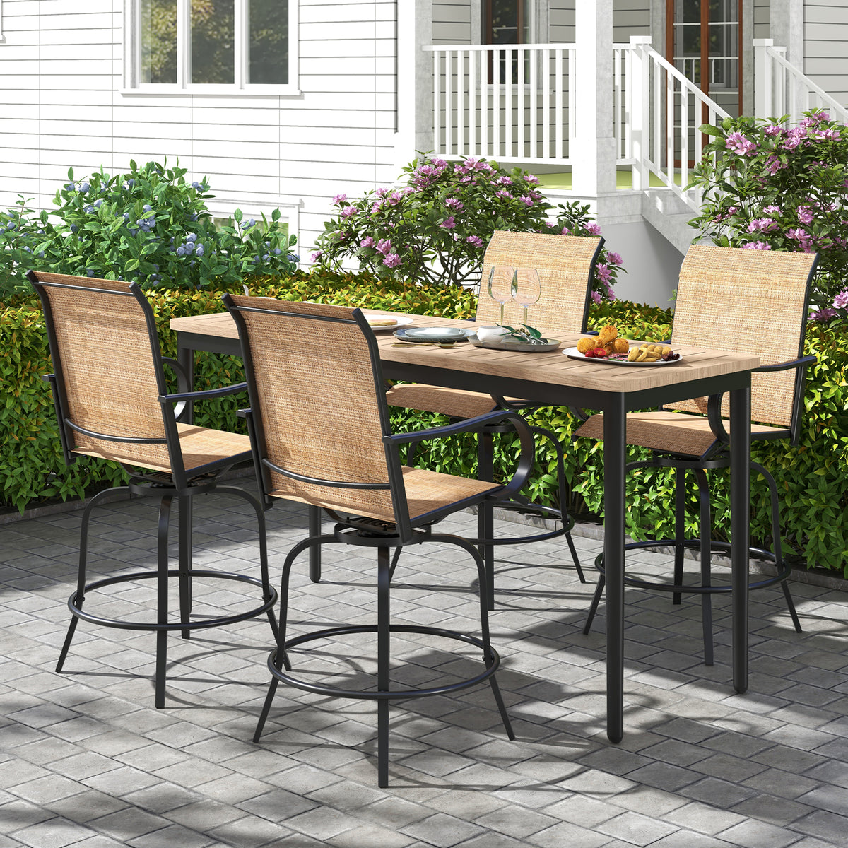 2 Pieces Patio 360 Rotation Swivel Bar Stool Set-Brown-Outdoor Bar Furniture-DECOROLALA