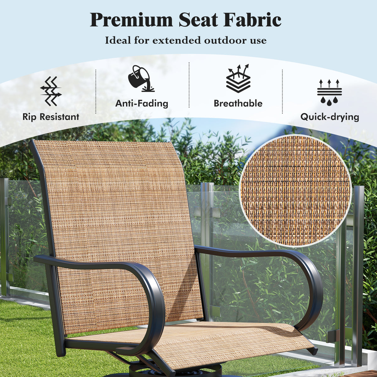 2 Pieces Patio 360 Rotation Swivel Bar Stool Set-Brown-Outdoor Bar Furniture-DECOROLALA