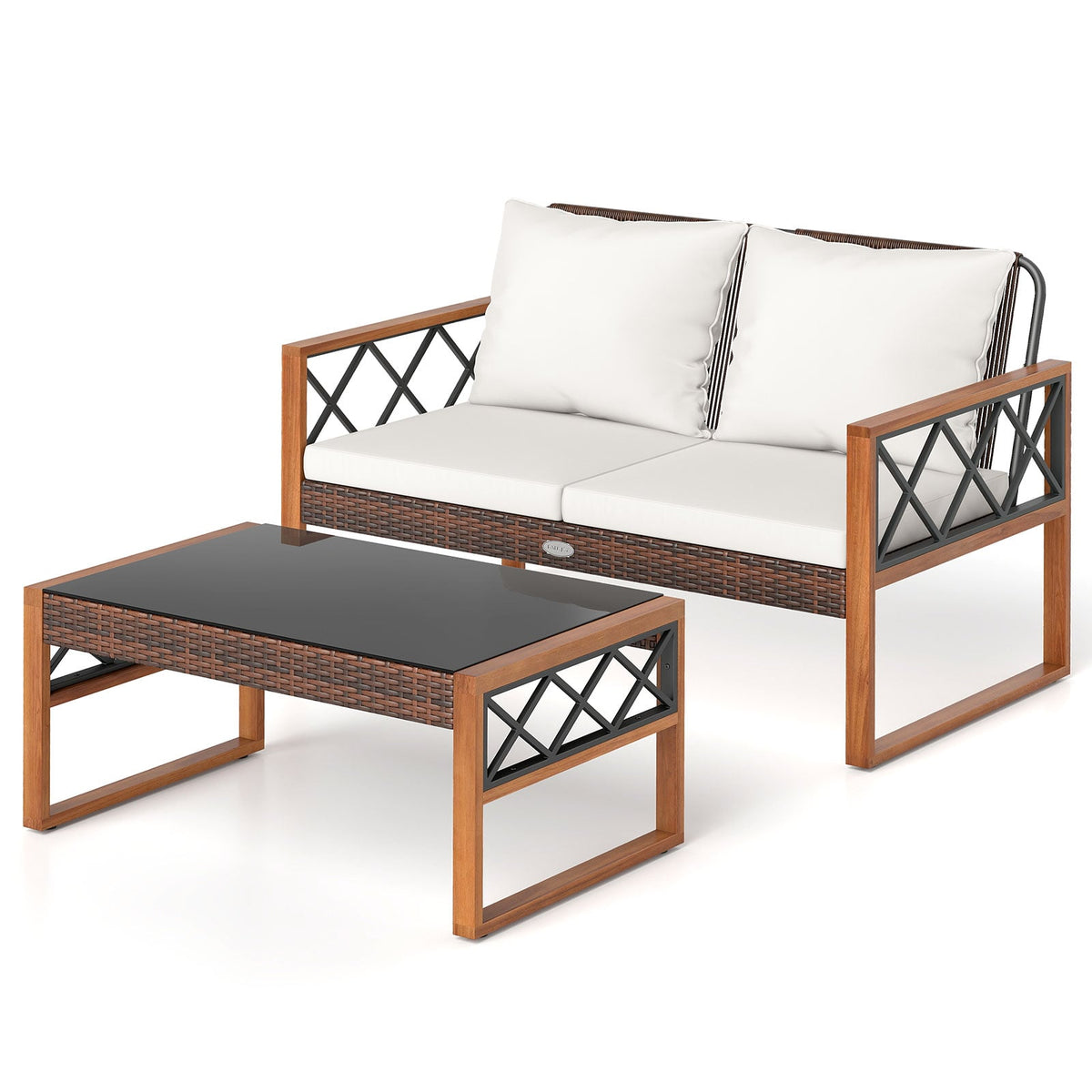 2 Pieces Patio PE Wicker Furniture Set Outside Conversation Set for Porch-White-Patio Conversation Sets-DECOROLALA