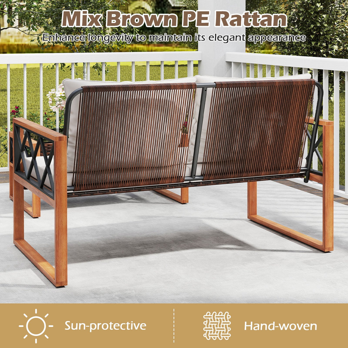 2 Pieces Patio PE Wicker Furniture Set Outside Conversation Set for Porch-White-Patio Conversation Sets-DECOROLALA