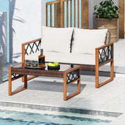 2 Pieces Patio PE Wicker Furniture Set Outside Conversation Set for Porch-White-Patio Conversation Sets-DECOROLALA