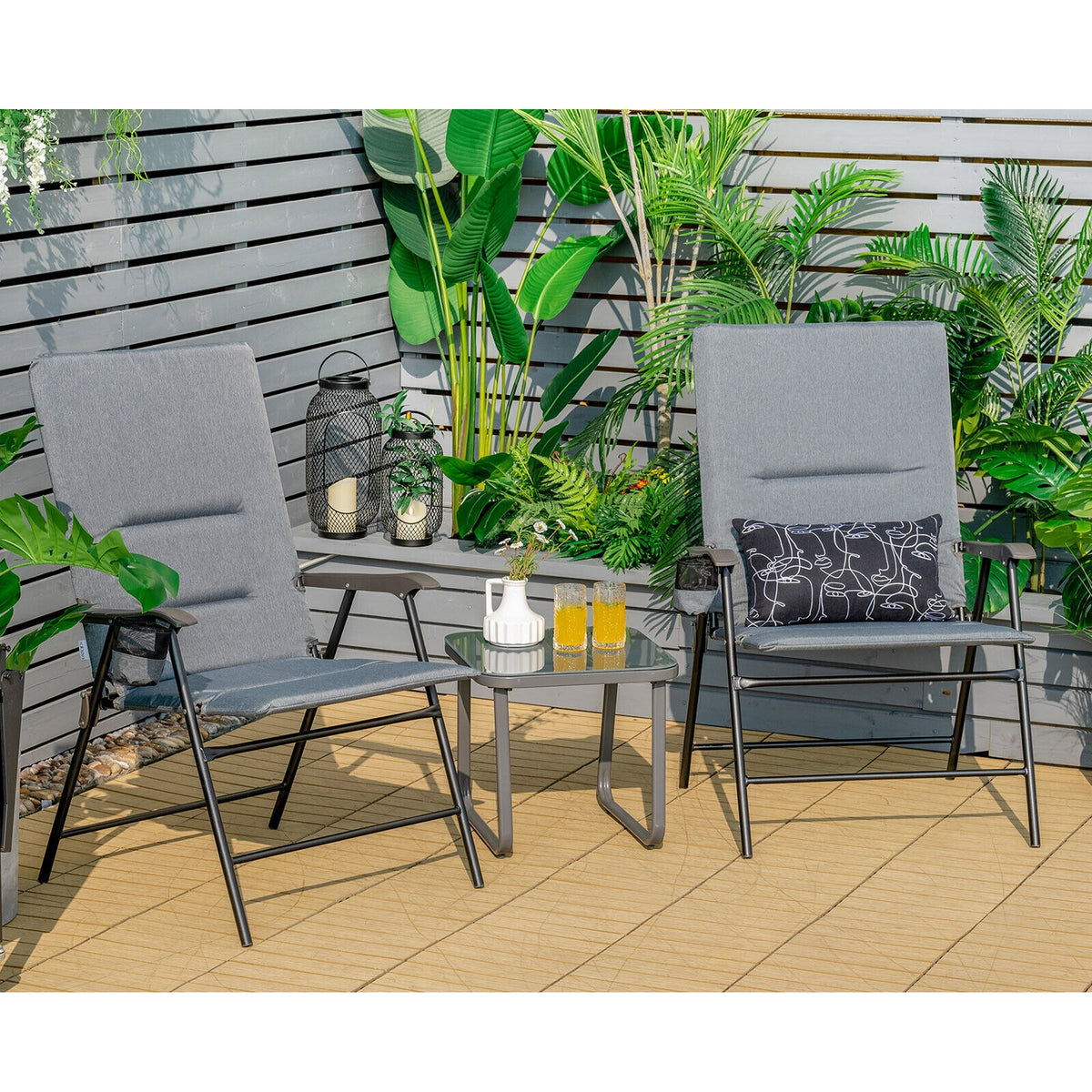 2 Pieces Patio Padded Folding Portable Chair Camping Dining Outdoor-Gray-Patio Dining Chairs-DECOROLALA