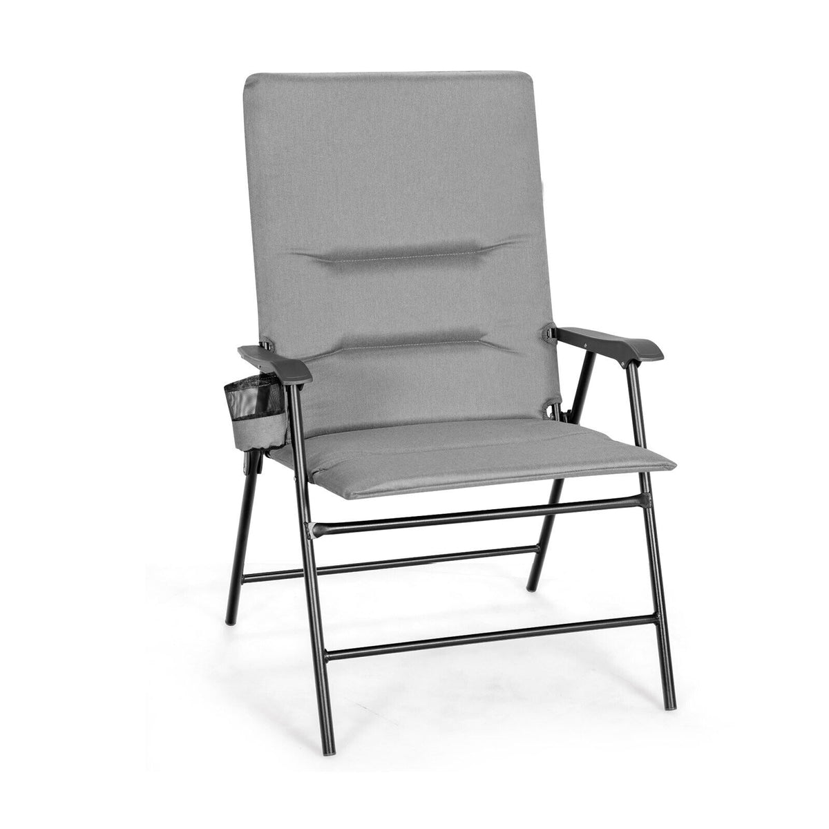 2 Pieces Patio Padded Folding Portable Chair Camping Dining Outdoor-Gray-Patio Dining Chairs-DECOROLALA