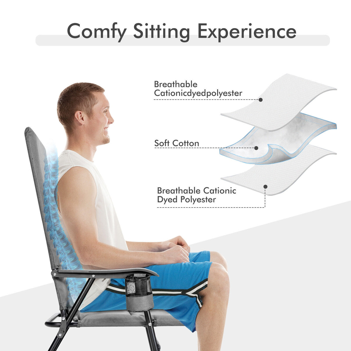 2 Pieces Patio Padded Folding Portable Chair Camping Dining Outdoor-Gray-Patio Dining Chairs-DECOROLALA