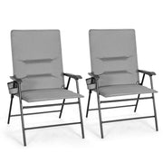 2 Pieces Patio Padded Folding Portable Chair Camping Dining Outdoor-Gray-Patio Dining Chairs-DECOROLALA