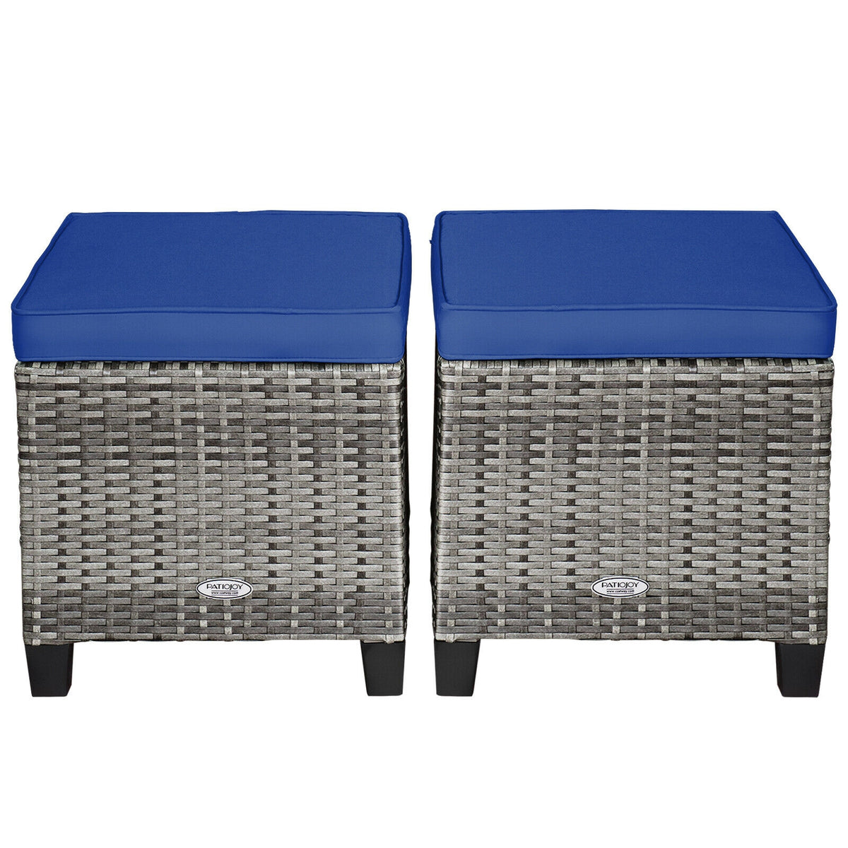 2 Pieces Patio Rattan Ottoman Seat with Removable Cushions-Navy-Outdoor Chairs & Seating-DECOROLALA