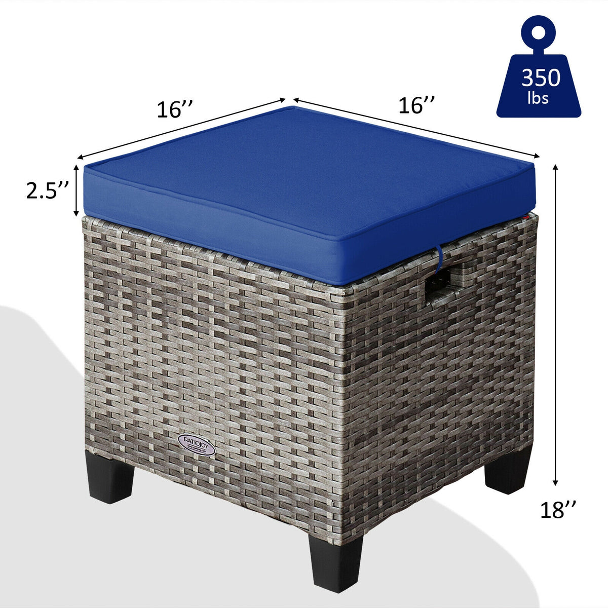 2 Pieces Patio Rattan Ottoman Seat with Removable Cushions-Navy-Outdoor Chairs & Seating-DECOROLALA