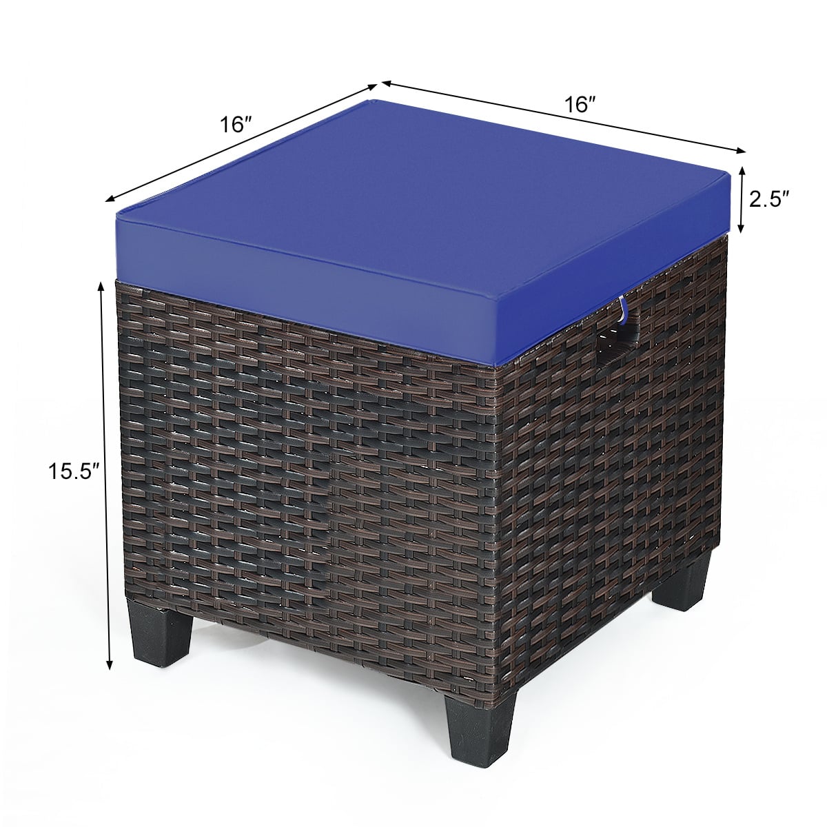 2 Pieces Patio Rattan Ottoman Set with Removable Cushions-Navy-Outdoor Chairs & Seating-DECOROLALA