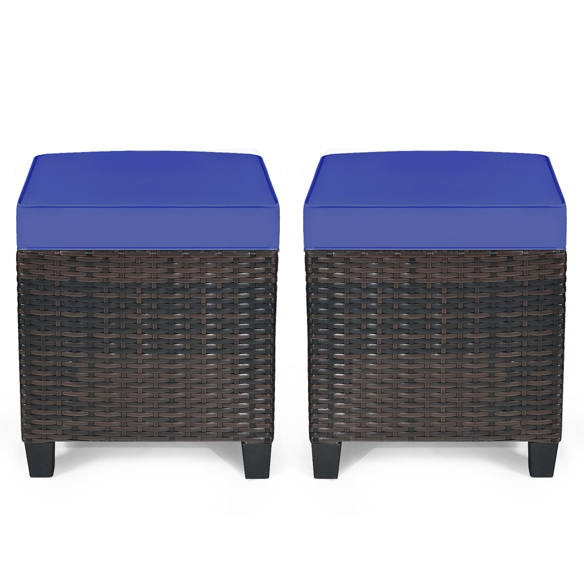 2 Pieces Patio Rattan Ottoman Set with Removable Cushions-Navy-Outdoor Chairs & Seating-DECOROLALA