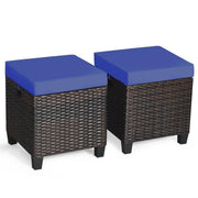 2 Pieces Patio Rattan Ottoman Set with Removable Cushions-Navy-Outdoor Chairs & Seating-DECOROLALA