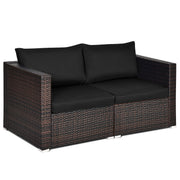 2 Pieces Patio Rattan Sectional Conversation Sofa Set-Black-Outdoor Sectional Sofas-DECOROLALA