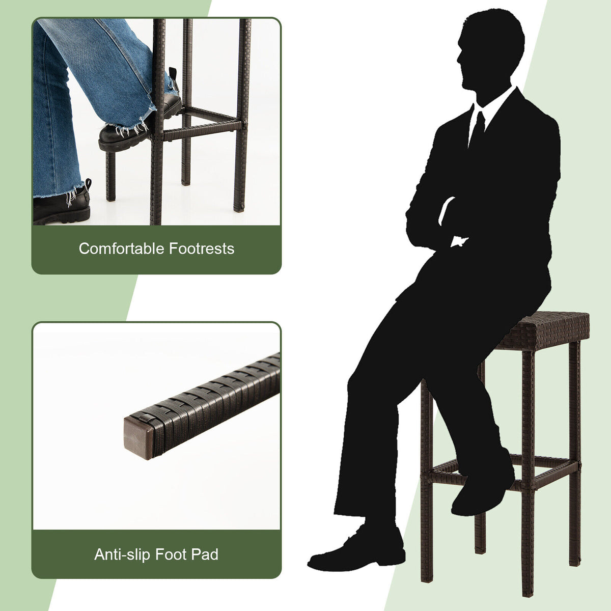 2 Pieces Patio Rattan Wicker Bar Stool Chairs-Brown-Outdoor Bar Furniture-DECOROLALA