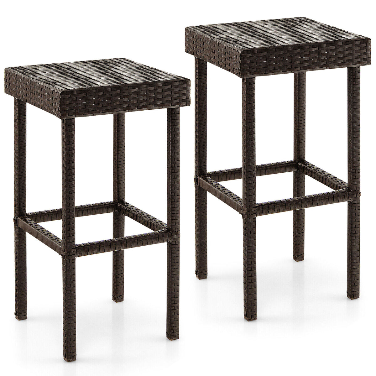 2 Pieces Patio Rattan Wicker Bar Stool Chairs-Brown-Outdoor Bar Furniture-DECOROLALA