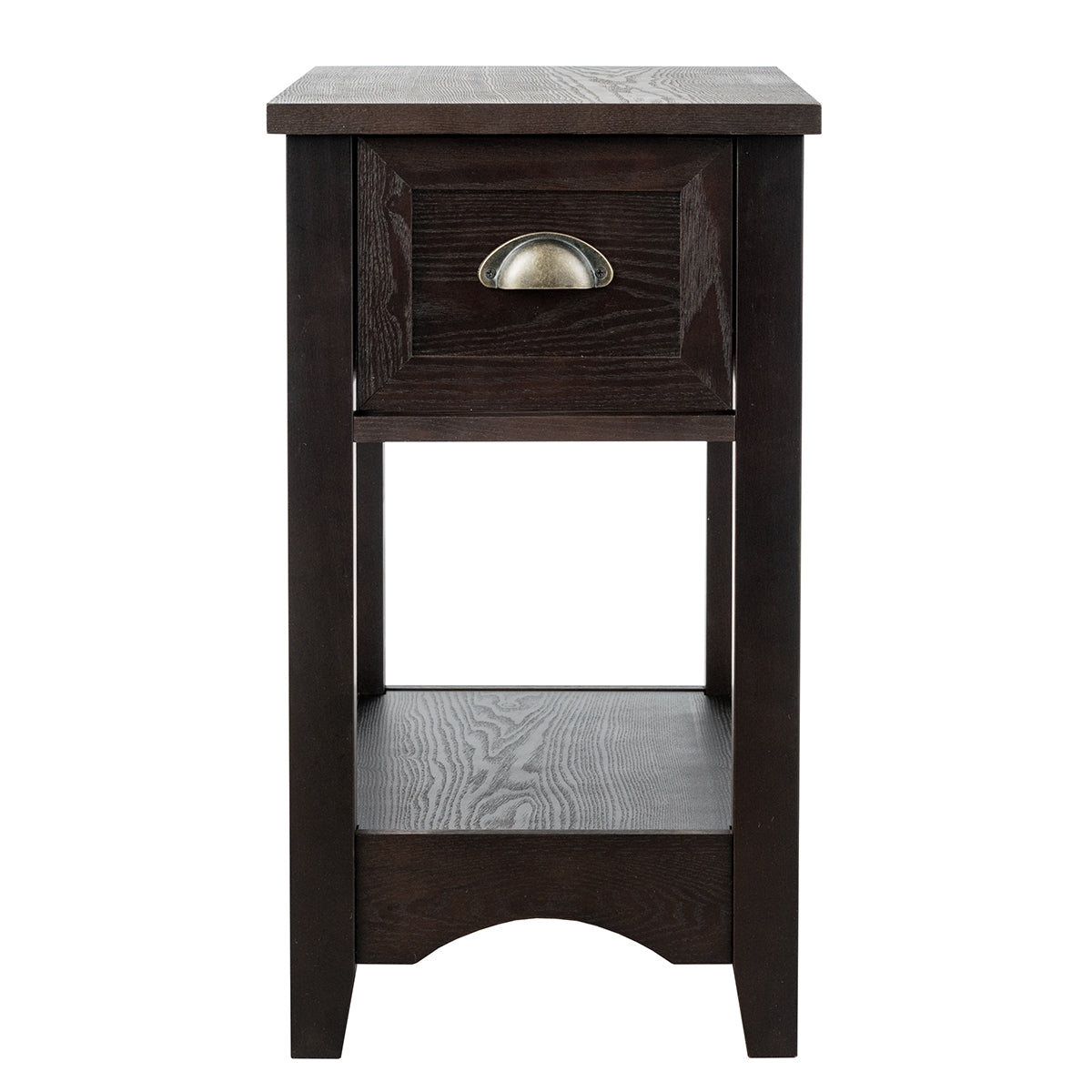 2 Pieces Retro Narrow Tiered End Table with Drawer and Storing Shelf-Brown-End & Side Tables-DECOROLALA