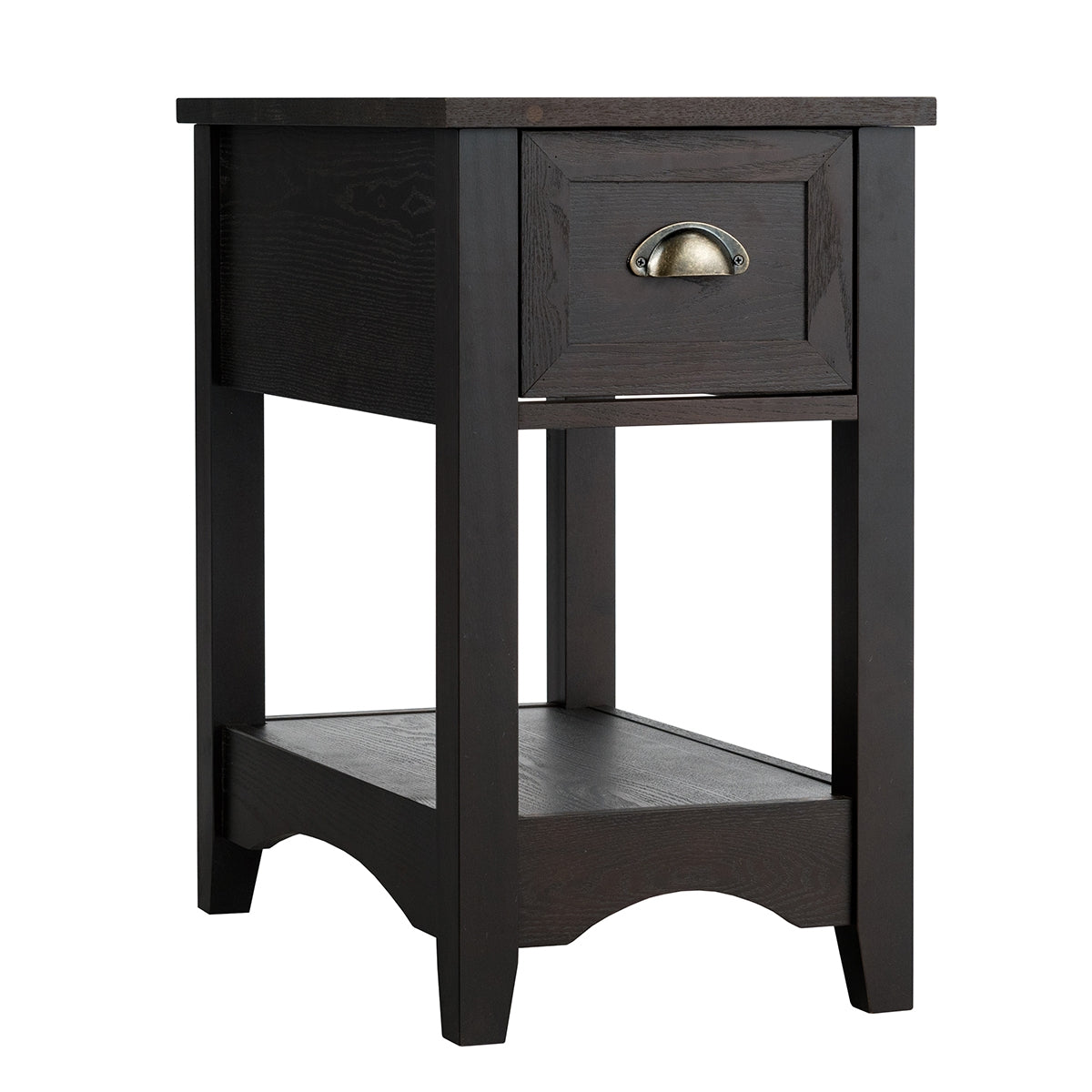 2 Pieces Retro Narrow Tiered End Table with Drawer and Storing Shelf-Brown-End & Side Tables-DECOROLALA