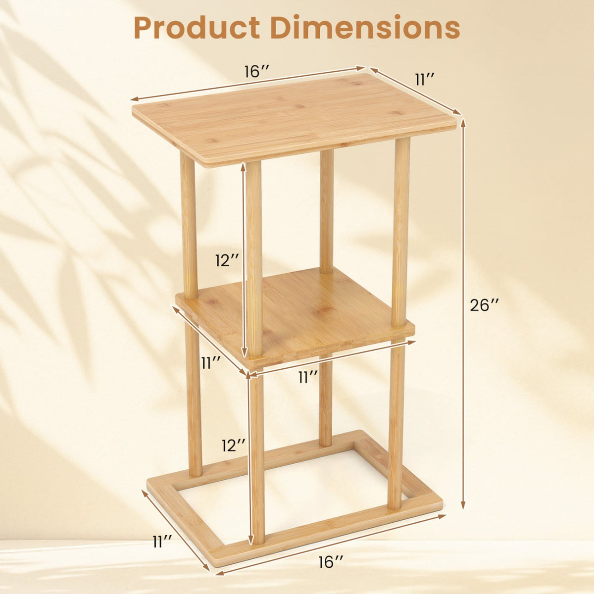 2 Pieces Side Table with Storage Shelves and Bamboo Construction-Natural-End & Side Tables-DECOROLALA