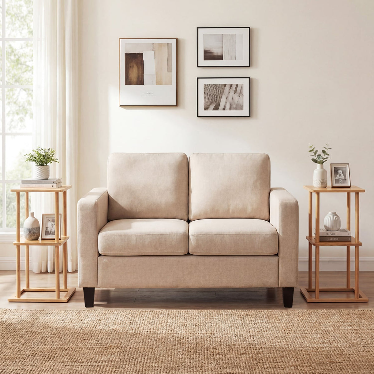 2 Pieces Side Table with Storage Shelves and Bamboo Construction-Natural-End & Side Tables-DECOROLALA