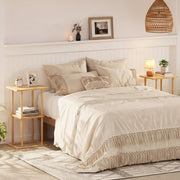 2 Pieces Side Table with Storage Shelves and Bamboo Construction-Natural-End & Side Tables-DECOROLALA