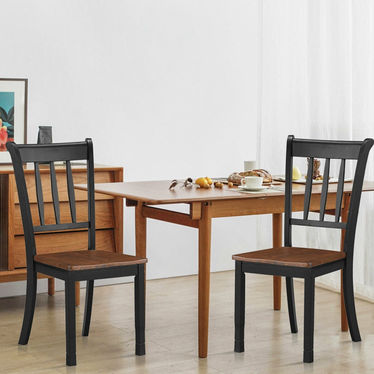 2 Pieces Solid Whitesburg Spindle Back Wood Dining Chairs-Black-Dining Chairs-DECOROLALA