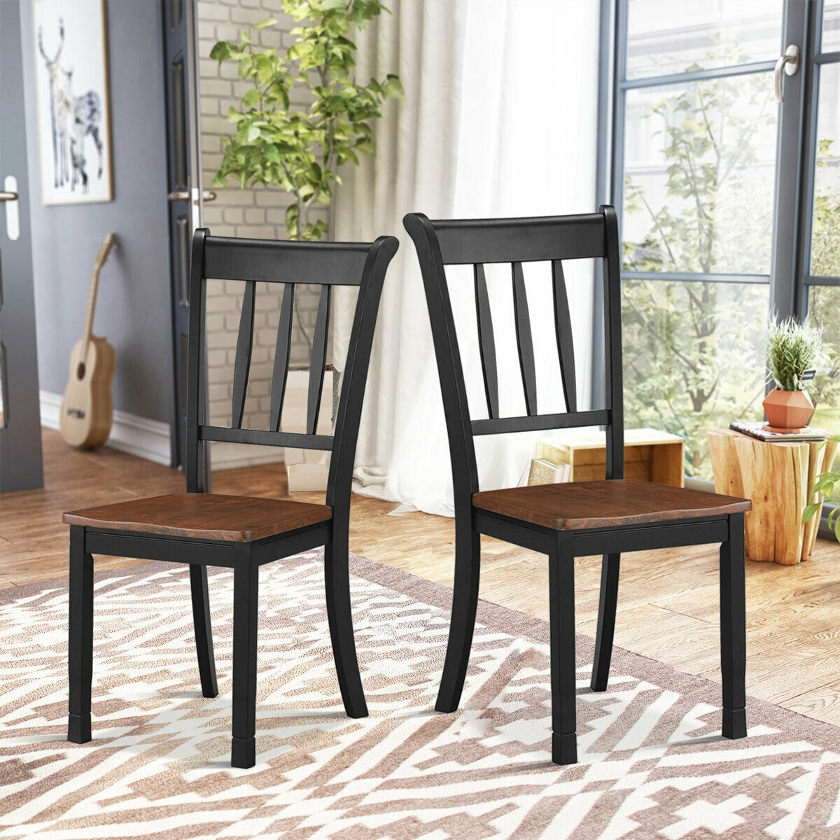 2 Pieces Solid Whitesburg Spindle Back Wood Dining Chairs-Black-Dining Chairs-DECOROLALA