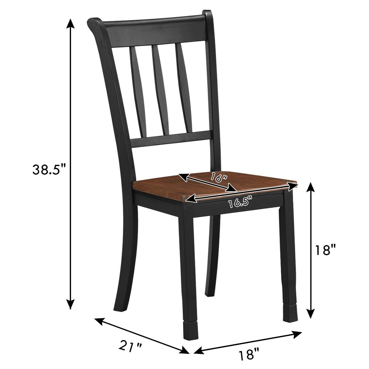 2 Pieces Solid Whitesburg Spindle Back Wood Dining Chairs-Black-Dining Chairs-DECOROLALA
