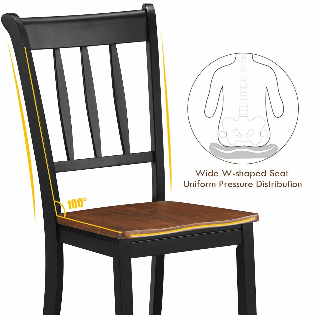 2 Pieces Solid Whitesburg Spindle Back Wood Dining Chairs-Black-Dining Chairs-DECOROLALA