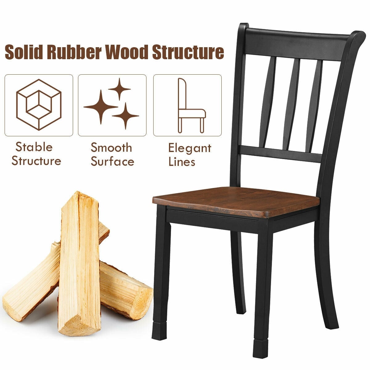 2 Pieces Solid Whitesburg Spindle Back Wood Dining Chairs-Black-Dining Chairs-DECOROLALA
