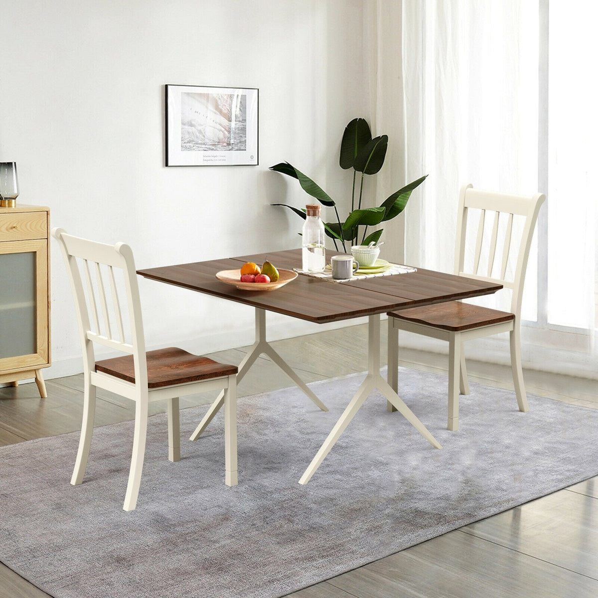 2 Pieces Solid Whitesburg Spindle Back Wood Dining Chairs-White-Dining Chairs-DECOROLALA