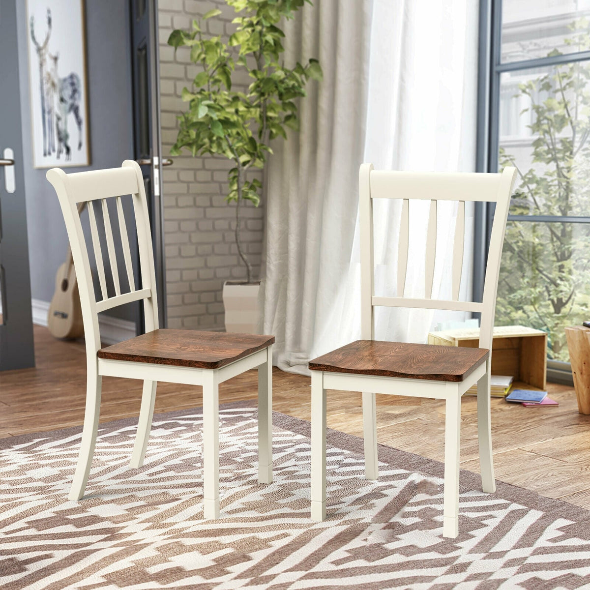 2 Pieces Solid Whitesburg Spindle Back Wood Dining Chairs-White-Dining Chairs-DECOROLALA