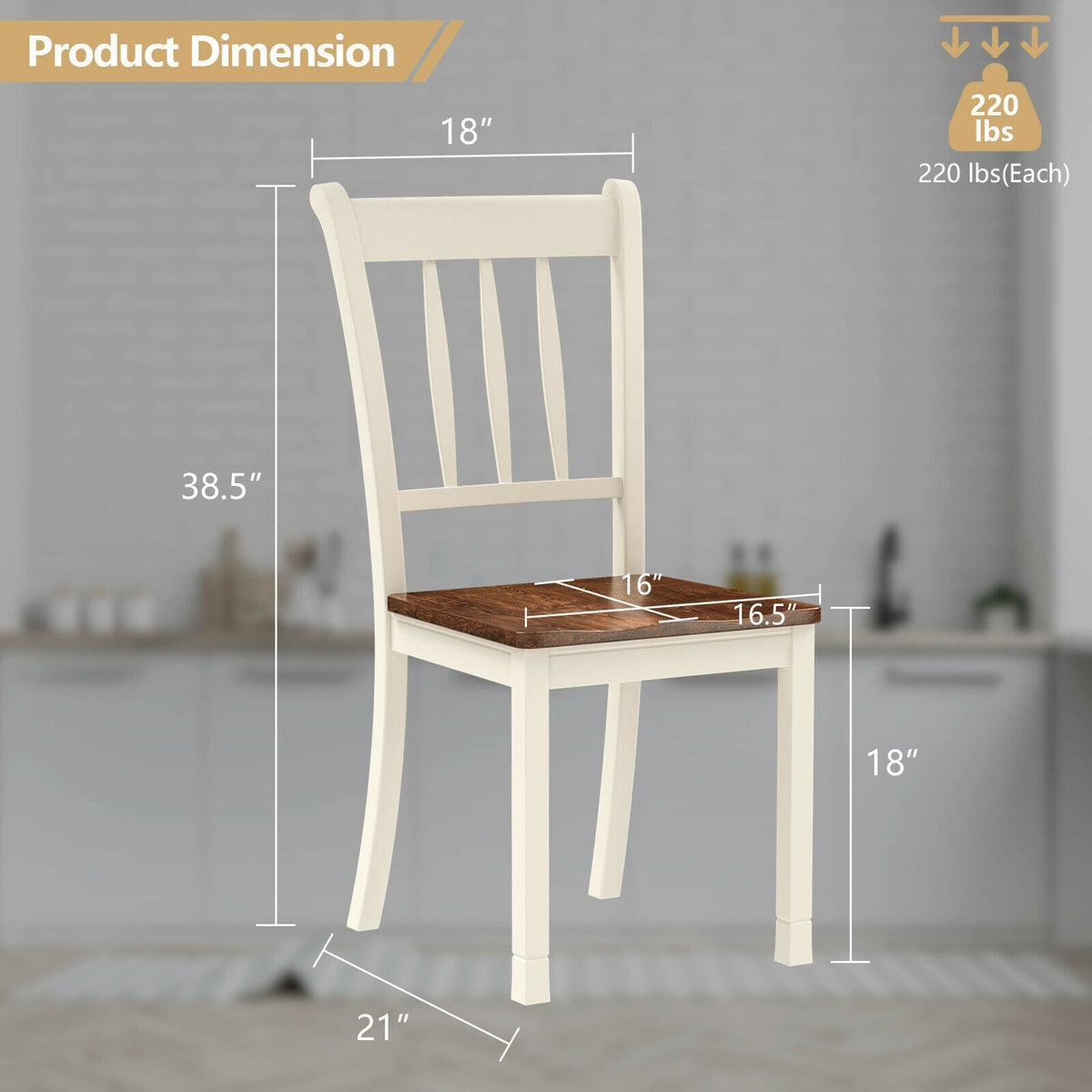 2 Pieces Solid Whitesburg Spindle Back Wood Dining Chairs-White-Dining Chairs-DECOROLALA