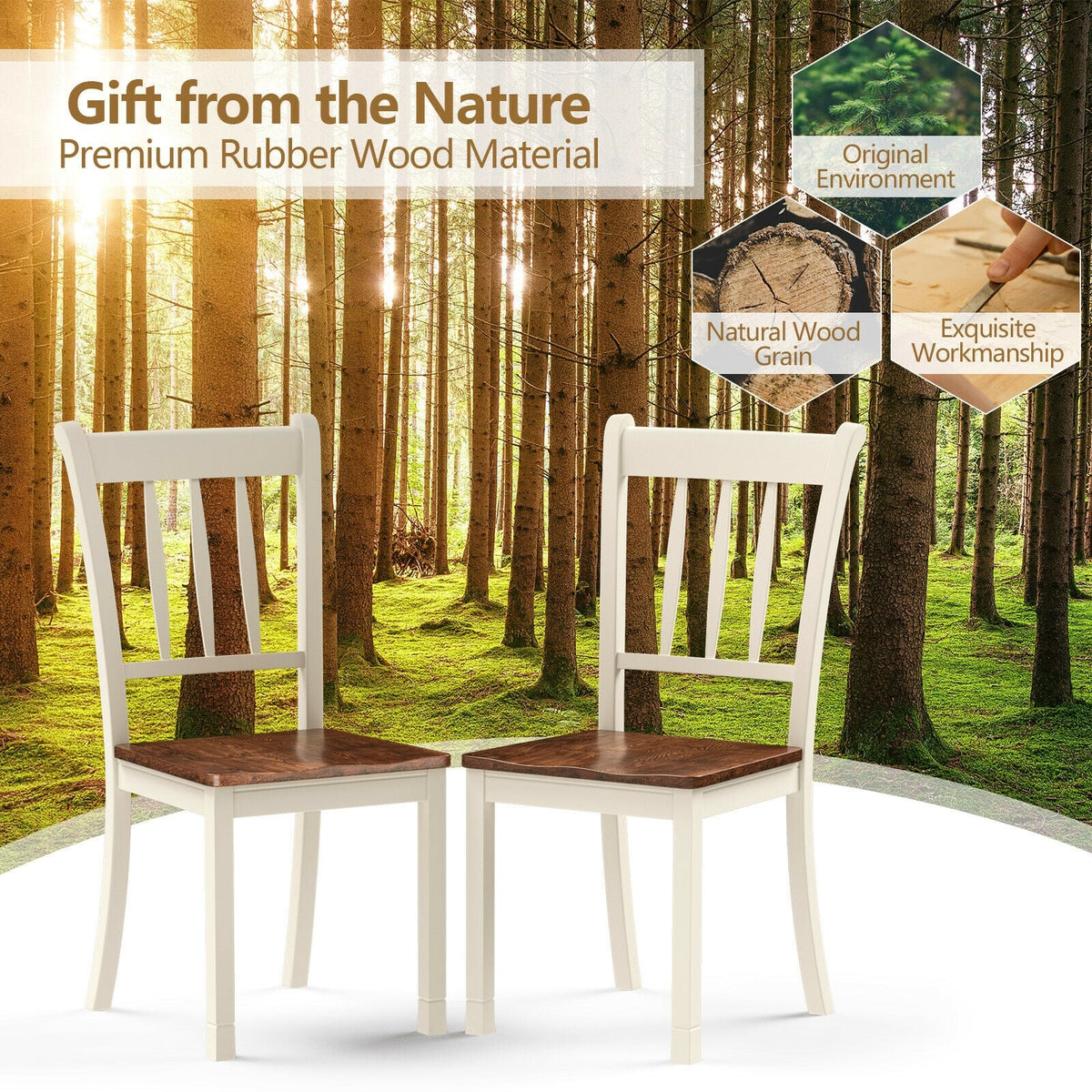 2 Pieces Solid Whitesburg Spindle Back Wood Dining Chairs-White-Dining Chairs-DECOROLALA