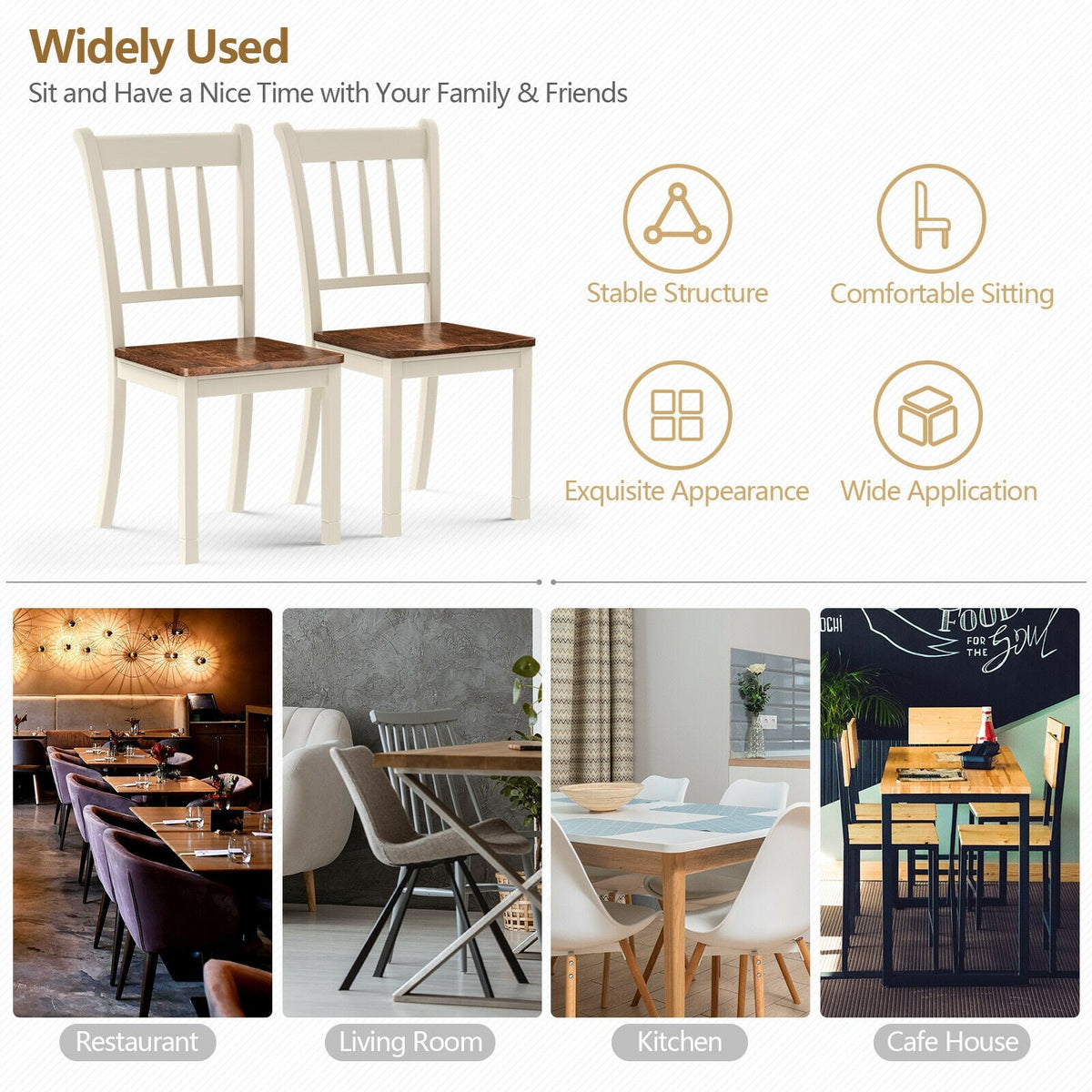2 Pieces Solid Whitesburg Spindle Back Wood Dining Chairs-White-Dining Chairs-DECOROLALA