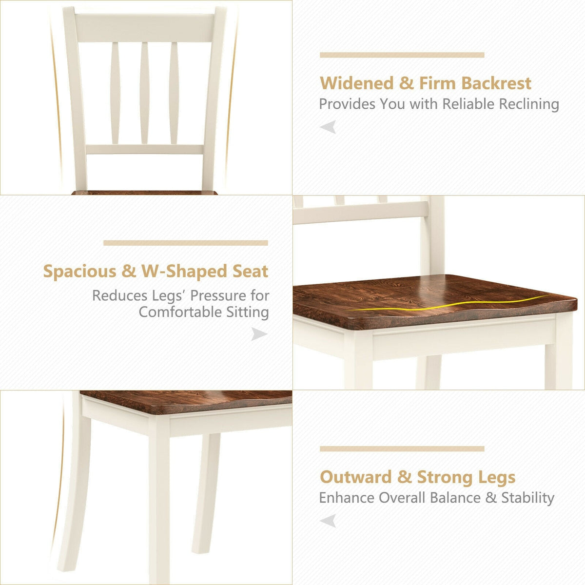 2 Pieces Solid Whitesburg Spindle Back Wood Dining Chairs-White-Dining Chairs-DECOROLALA