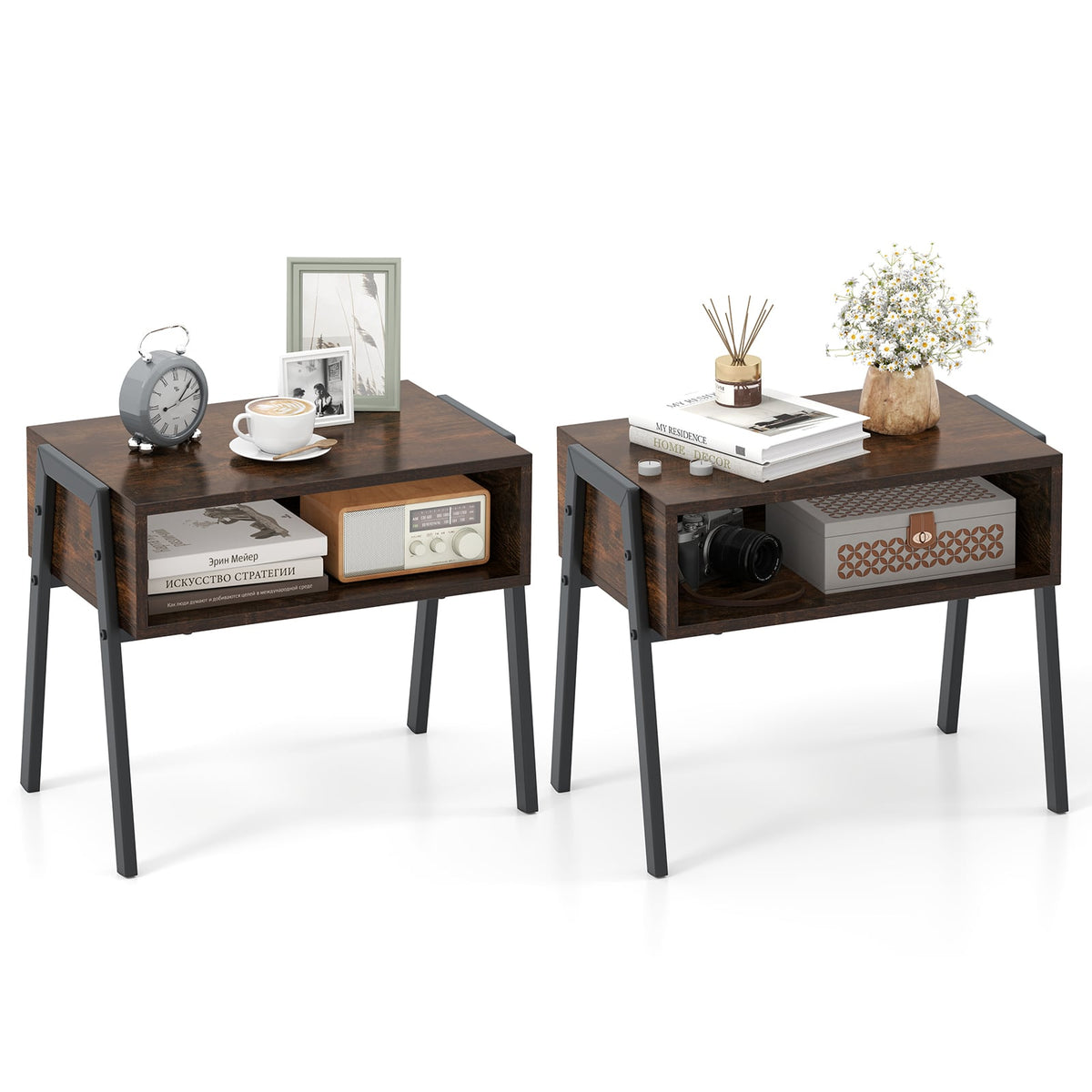 2 Pieces Stackable Night Stand Bedside End Table Set-Nightstands-DECOROLALA