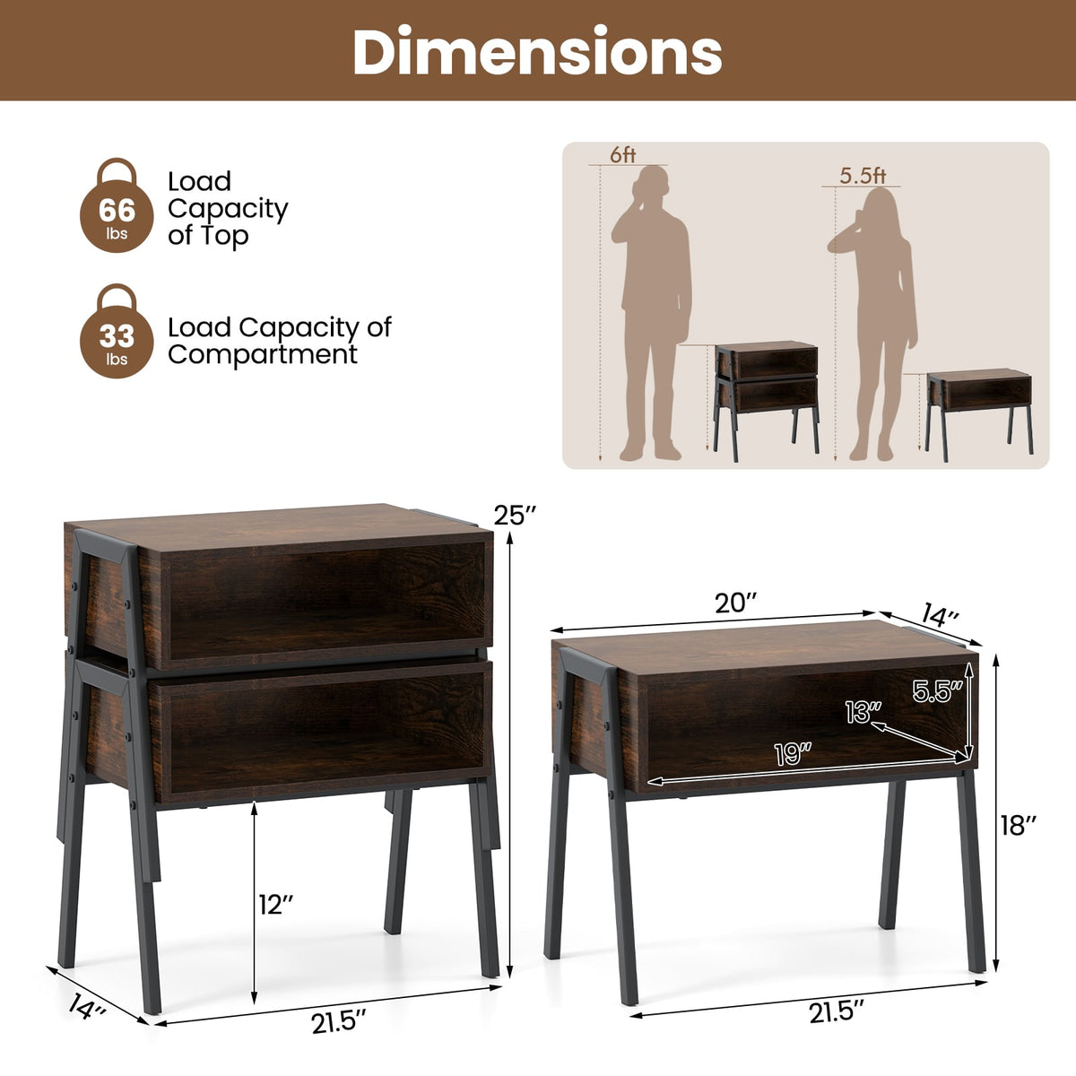 2 Pieces Stackable Night Stand Bedside End Table Set-Nightstands-DECOROLALA