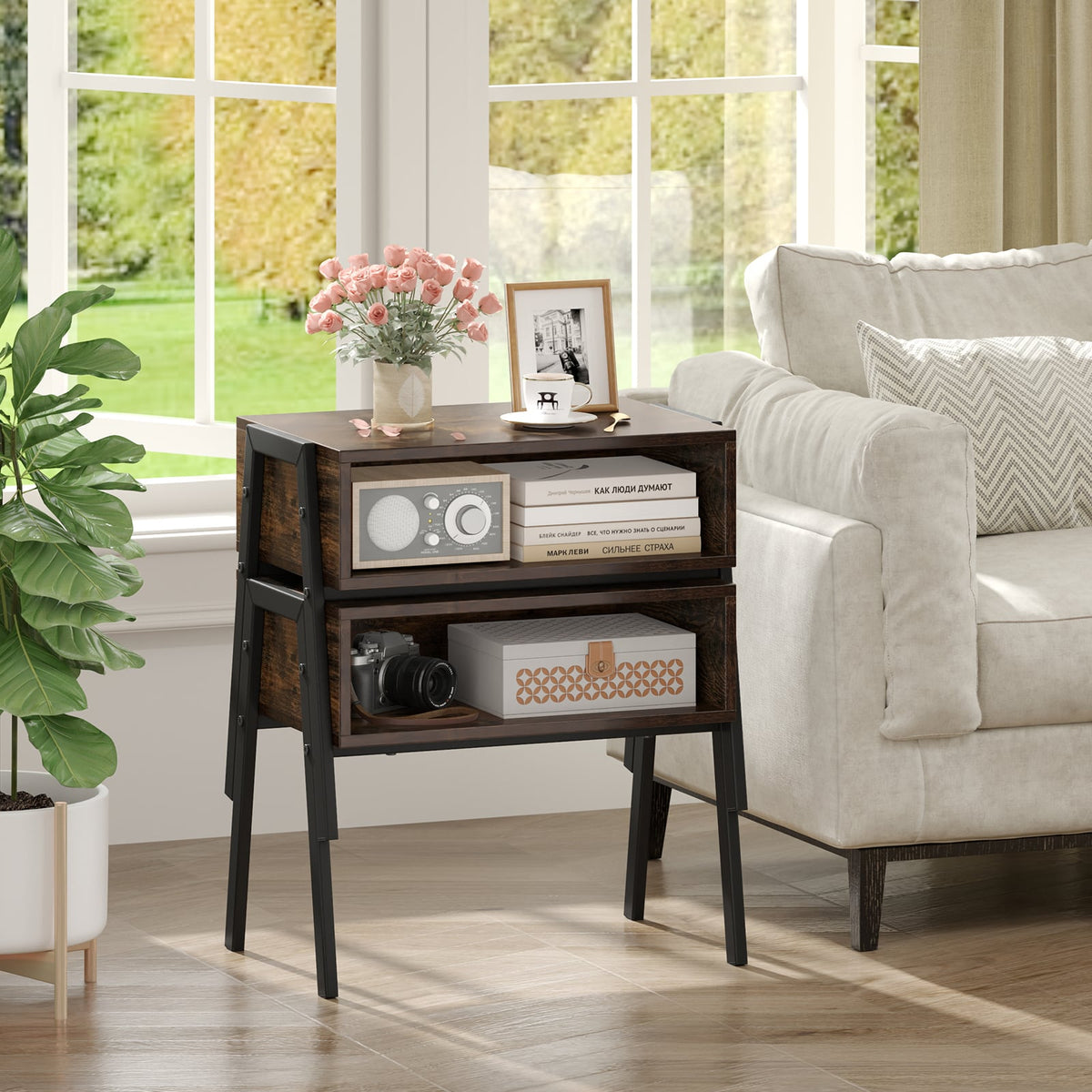 2 Pieces Stackable Night Stand Bedside End Table Set-Nightstands-DECOROLALA