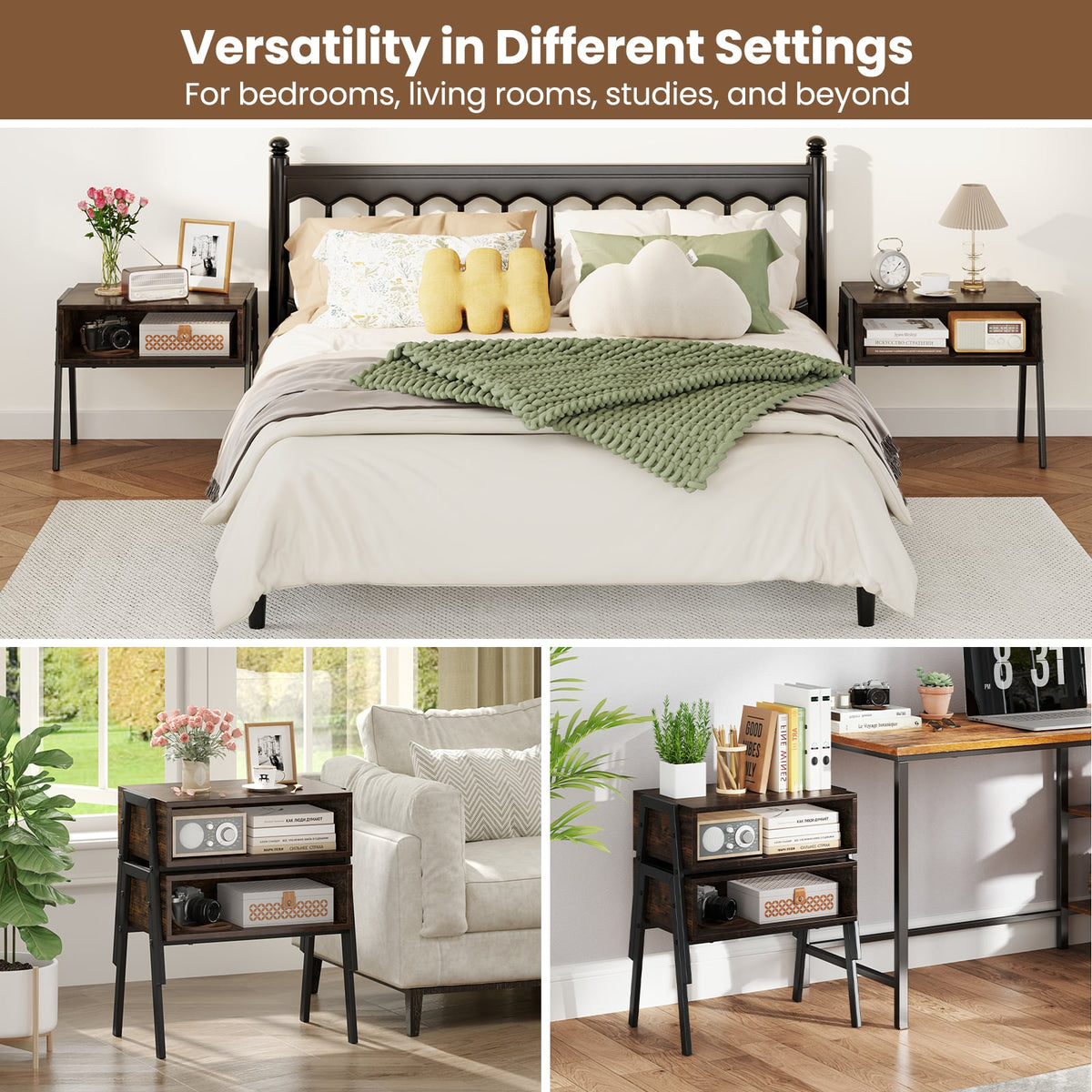 2 Pieces Stackable Night Stand Bedside End Table Set-Nightstands-DECOROLALA