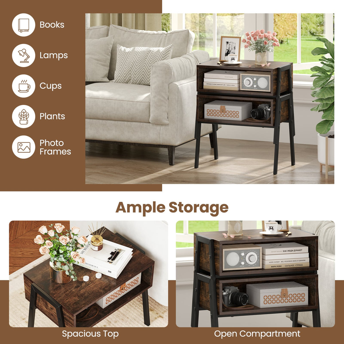 2 Pieces Stackable Night Stand Bedside End Table Set-Nightstands-DECOROLALA