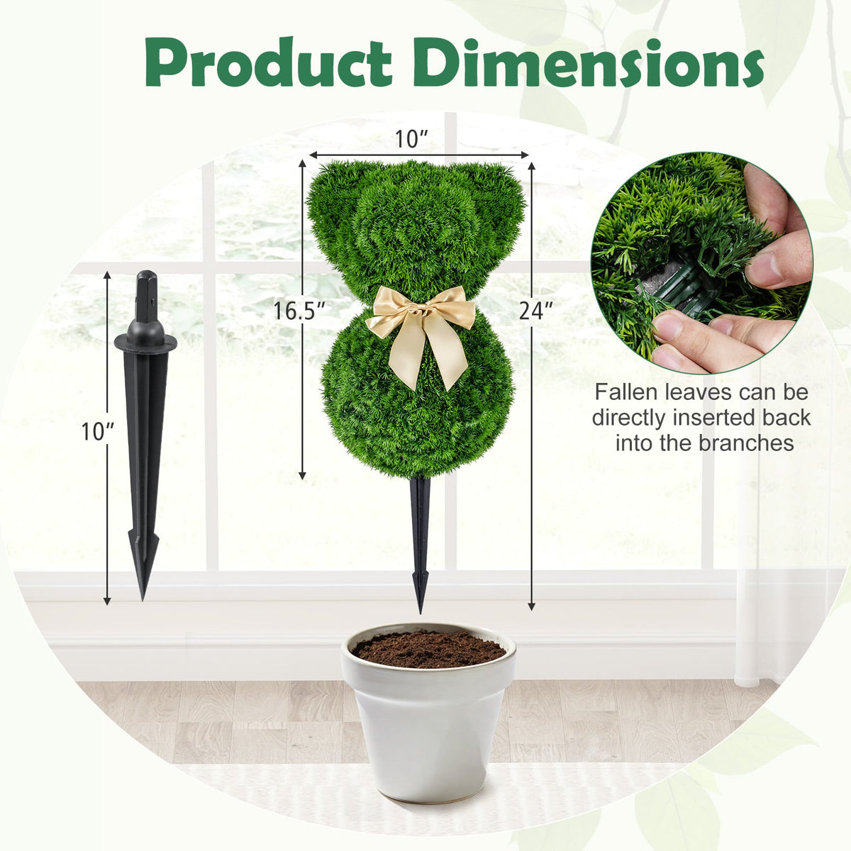2 Pieces Teddy Bear Topiary Trees Sun-resistant Faux Boxwood Plants with Bowknot-Artificial Plants-DECOROLALA