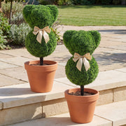 2 Pieces Teddy Bear Topiary Trees Sun-resistant Faux Boxwood Plants with Bowknot-Artificial Plants-DECOROLALA