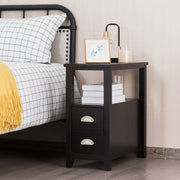 2 Pieces Wooden Bed-side Nightstand Set with 2 Drawers-Dark Brown-Nightstands-DECOROLALA