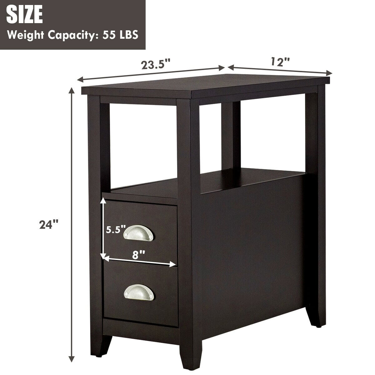 2 Pieces Wooden Bed-side Nightstand Set with 2 Drawers-Dark Brown-Nightstands-DECOROLALA