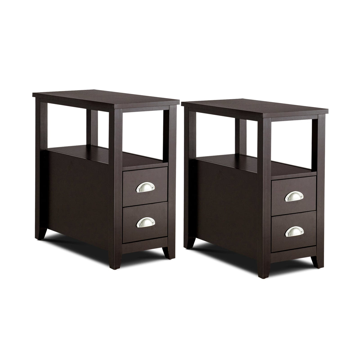 2 Pieces Wooden Bed-side Nightstand Set with 2 Drawers-Dark Brown-Nightstands-DECOROLALA