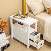 2 Pieces Wooden Bed-side Nightstand Set with 2 Drawers-White-Nightstands-DECOROLALA