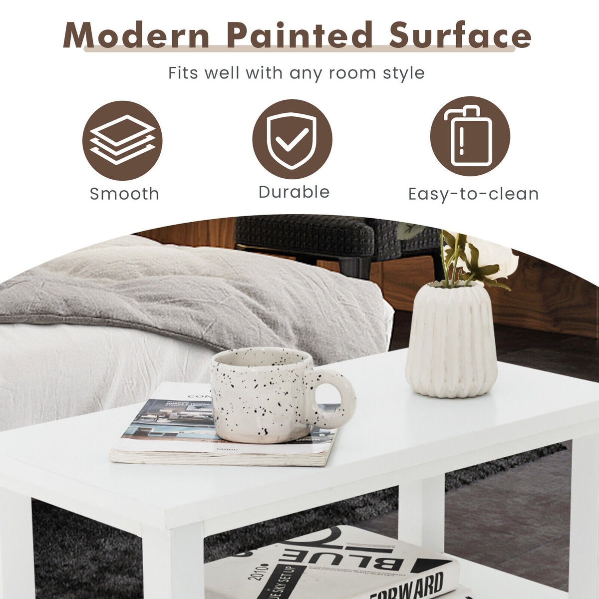 2 Pieces Wooden Bed-side Nightstand Set with 2 Drawers-White-Nightstands-DECOROLALA