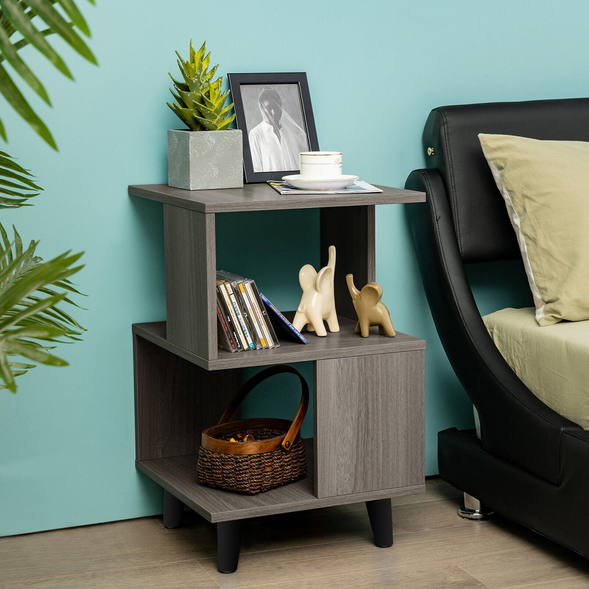2 Pieces Wooden Modern Nightstand Set with Legs for Living Room-Nightstands-DECOROLALA
