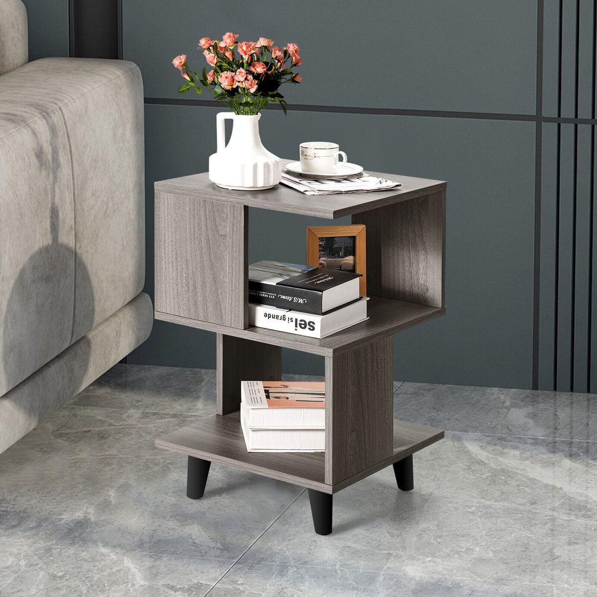 2 Pieces Wooden Modern Nightstand Set with Legs for Living Room-Nightstands-DECOROLALA