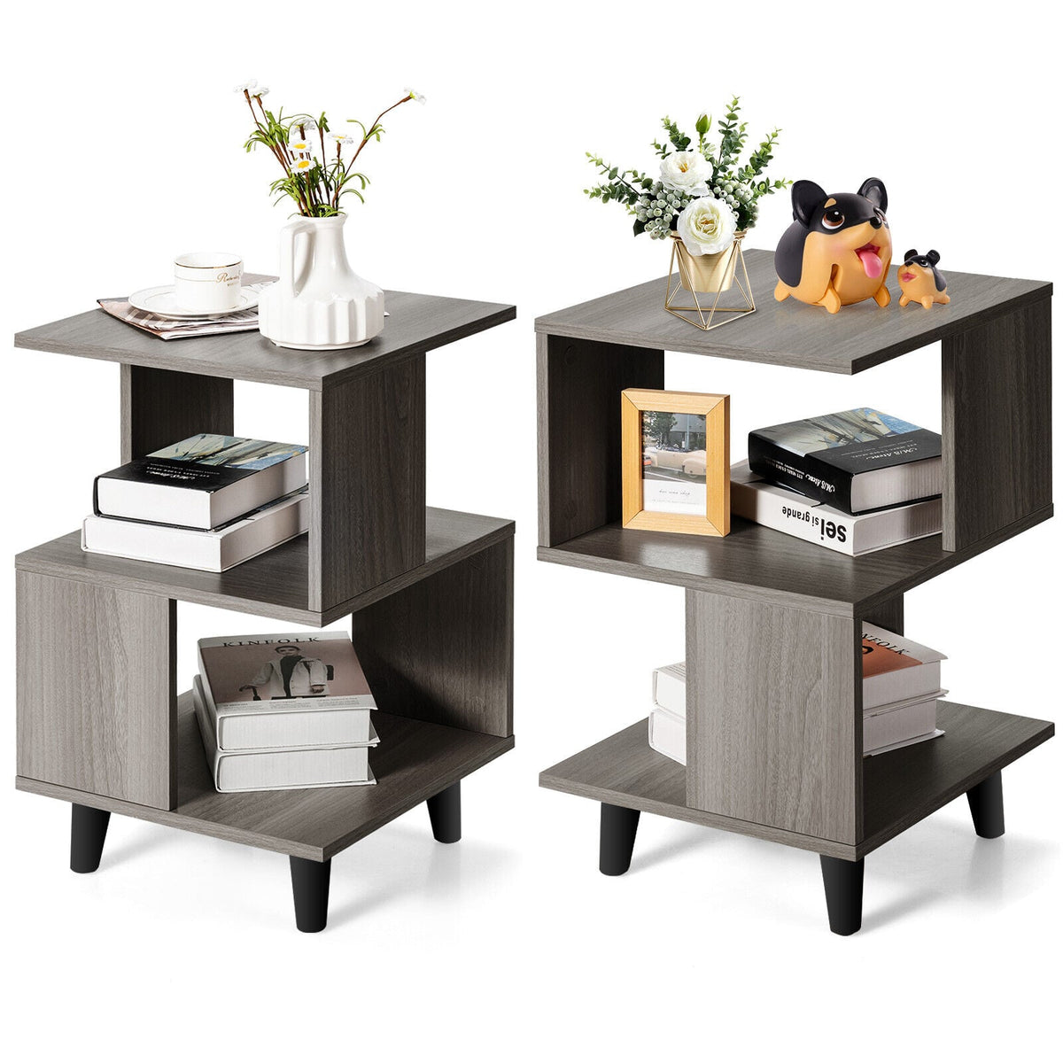 2 Pieces Wooden Modern Nightstand Set with Legs for Living Room-Nightstands-DECOROLALA